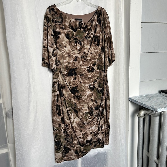 Connected Apparel Elegant Dress Faux Wrap Blurred Camo Print Knee Length - Picture 12 of 16